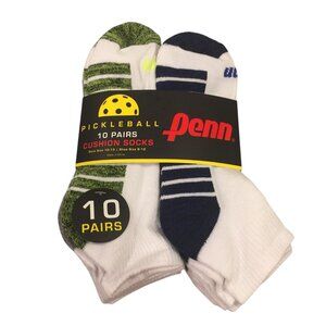 PENN Pickleball Socks Low Cut Men's 10-13 White Blue Green 10 Pairs